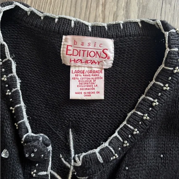 Vintage Basic Editions Holiday Black Cardigan with Silver Tree Embellishments - Picture 3 of 5
